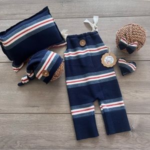 Item 1763 Newborn Photo Props Baby Boys Romper Upcycled Knit Hat Neutral Twins